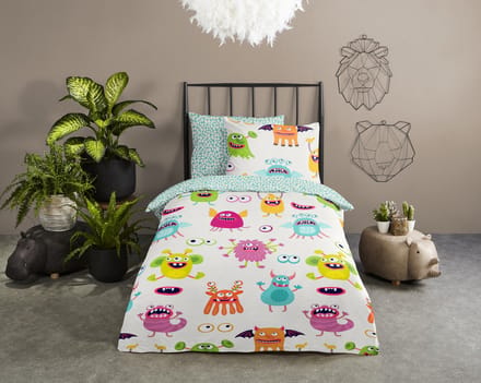 Good Morning dekbedovertrek monsters - 1 persoons 140x200/220 cm - Multi - 100% Katoen renforce