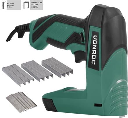 VONROC Elektrische Tacker – Complete set Incl. 900 nieten & 300 spijkers - schietfrequentie: 30/min