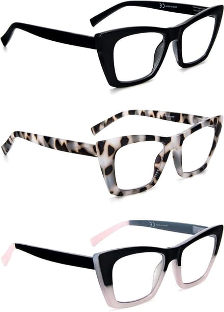 KoKoBin 3 Packs Oprah Style Reading Glasses for Women Blocking Computer Blue Light Cat Eye Readers with Spring Hinge