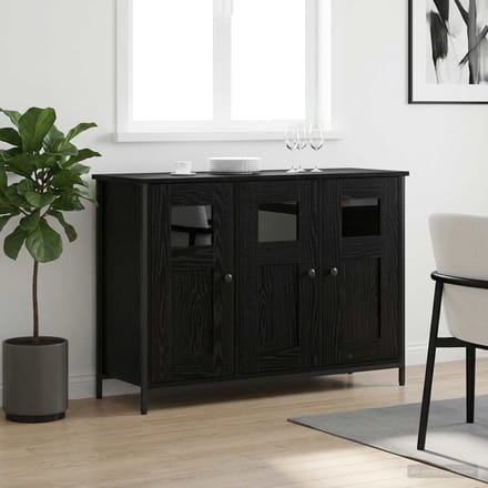 vidaXL - Dressoir - Zwart - eiken - 100 - x - 35 - x - 70 - cm - Bewerkt - hout