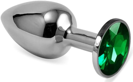 Butt Plug Silver Rosebud Classic with Green Jewel Size S
