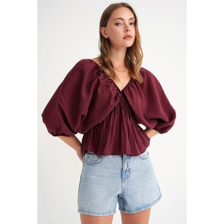 V-hals Blouse met Rimpeldetail