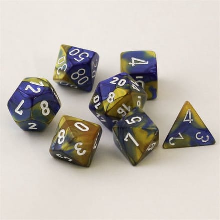 Chessex Gemini Blauw-Goud/wit Polydice Dobbelsteen Set (7 stuks)