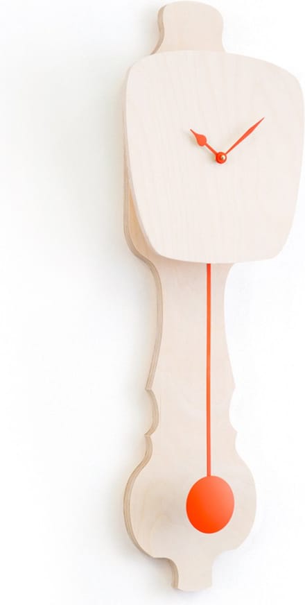 Wandklok Blank Hout & Neon Oranje maat S