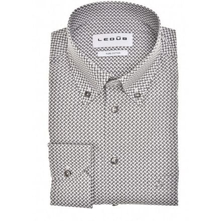 Ledûb Overhemd Allover Mini Squares Pattern Pure Cotton Donker Grijs / male