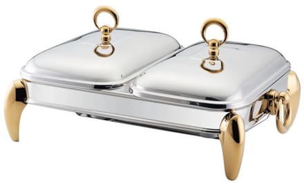 Ferveo Calef Dubbele Rechaud - 2x 1,5L - Zilver/Goud - Voedselwarmhouder - Buffetwarmer