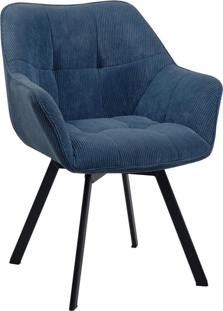 CLP Jordi Eetkamerstoel - Met armleuning - Metaal frame - Ribstof/blauw