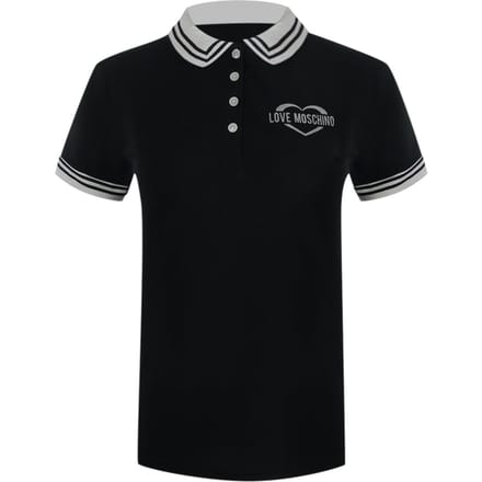 Love Moschino Silver Heart Logo Black Polo Shirt