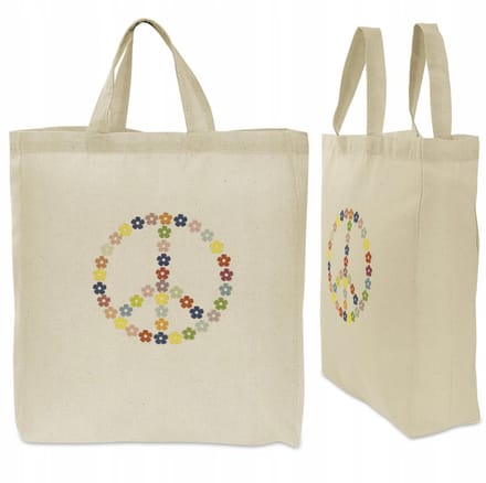 Ecru Katoenen Boodschappentas 28x8x35cm met PEACE Print