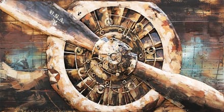 Schilderij - Metaalschilderij - Propeller - Vliegtuig 140x70cm