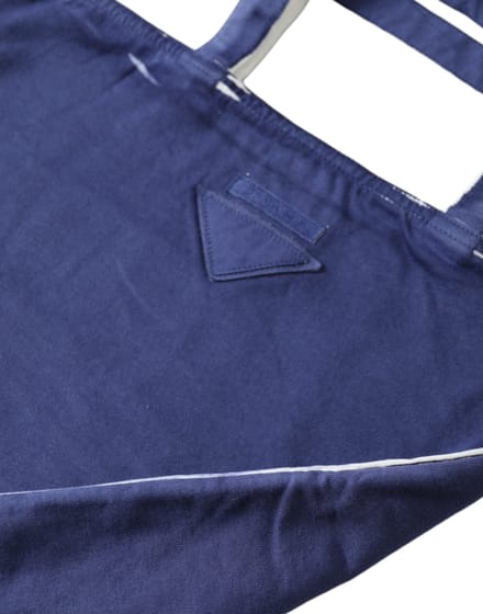 Blauwe Jersey Stof Logo Schouder Shopper Tas