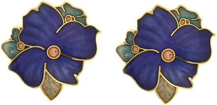 Behave - Oorclips dames - bloemmotief - blauw - goudkleurig - 2 cm
