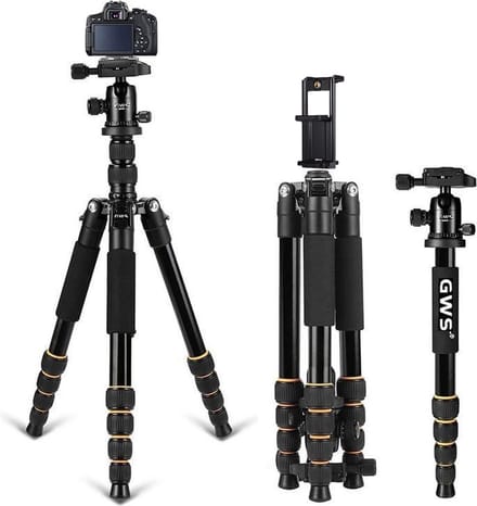 GWS Q666 Professioneel Tripod & Monopod Camerastatief – Aluminium 156cm – Zwart
