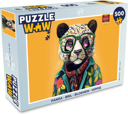 Puzzel Panda - Bril - Bloemen - Hippie - Legpuzzel - Puzzel 500 stukjes