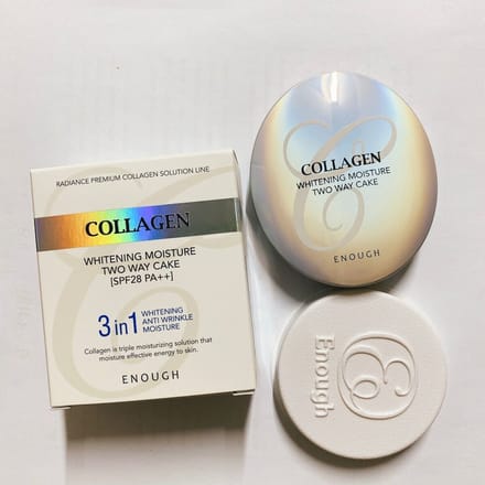 ENOUGH Collageen Whitening Vocht Two Way Cake 13g + navulling #13 Licht Beige beige