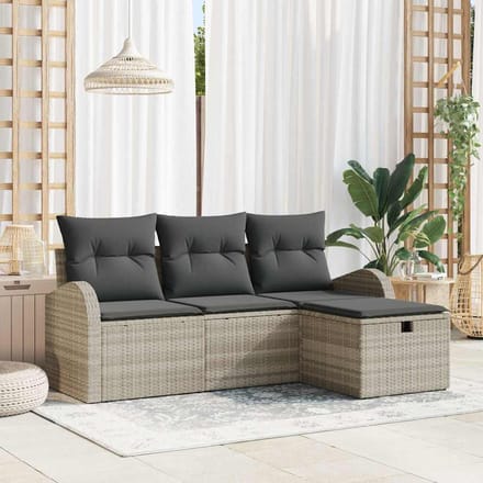 vidaXL - Bankstel - 4 - st - Lichtgrijs - poly - rattan