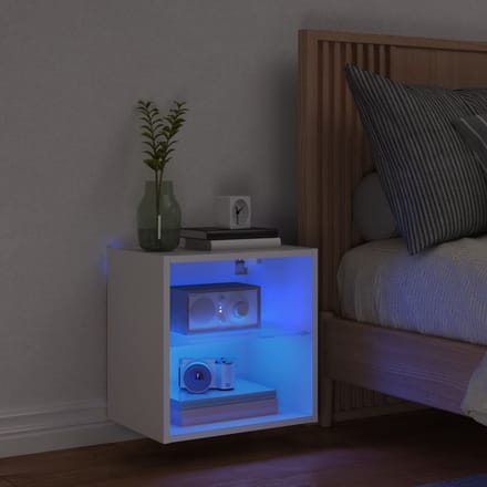 vidaXL - Nachtkastje - met - LED's - wandgemonteerd - wit