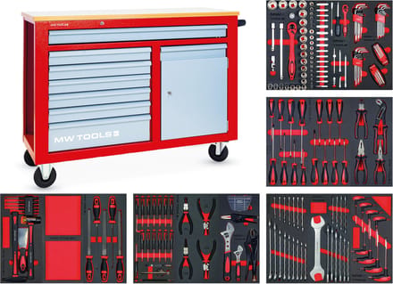 Gevulde gereedschapswagen met kast STARTER 212-delig MW Tools MWE211K1