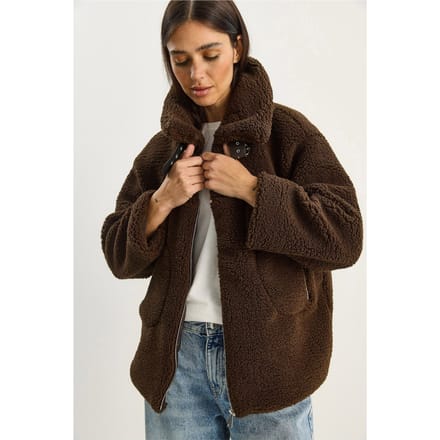 Oversized Pluche Gebreide Puffer Jacket met Rits Sluiting