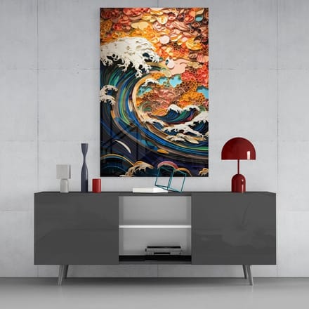 Glasschilderij - Abstracte Golven - 72x46