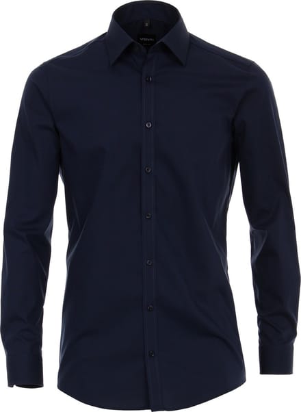 VENTI body fit overhemd - marine blauw - Strijkvriendelijk - Boordmaat: 41