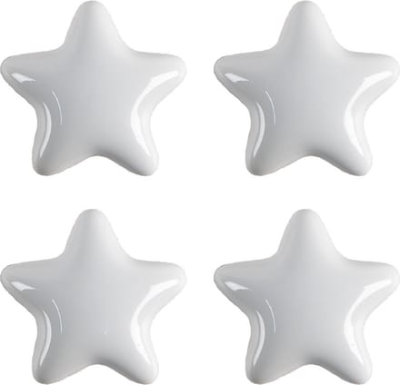 Clayre & Eef Deurknop Set van 4 Ster Ø 4 cm Wit Keramiek