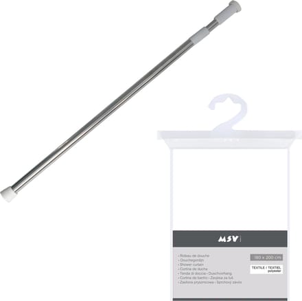 MSV Douchegordijn met ophangstang - uitschuifbaar van 75 tot 125 cm - wit - 180 x 200 cm - polyester