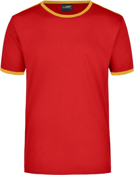 Basic ringer t-shirt - rood met geel - heren - katoen - 160 grams - basic shirts / kleding M