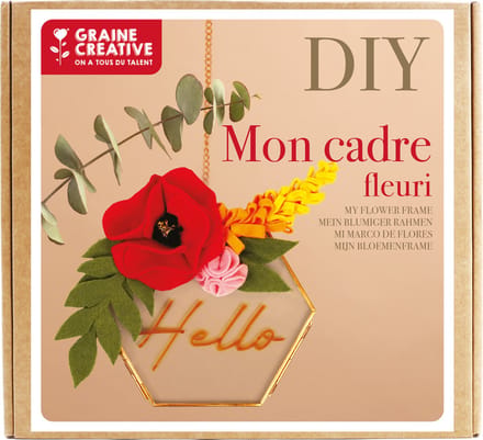 Graine Creative DIY knutselset vilten bloemen hexagon frame decoratie.