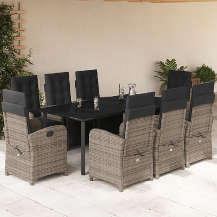 vidaXL - 9-delige - Tuinset - met - kussens - poly - rattan - grijs