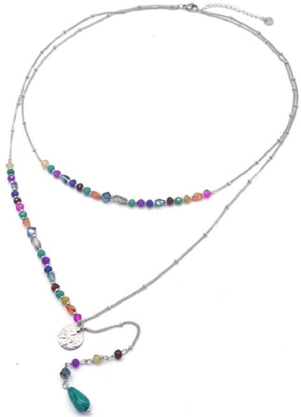 Ketting met Steentjes - RVS - Lengte 39-44 cm - Zilverkleurig en Multi