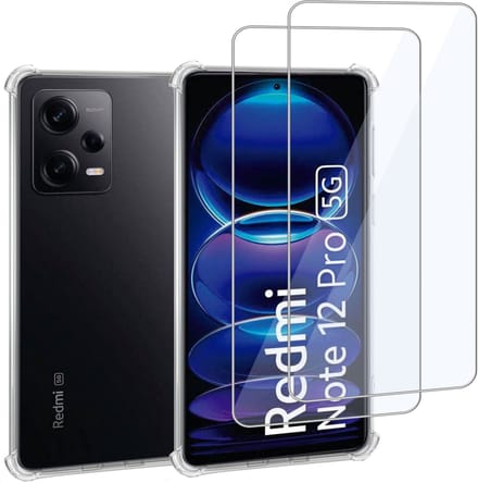Geschikt voor Xiaomi Redmi Note 12 Pro - Hoesje + 2x Screenprotector – Gehard Glas Cover + Shock Proof Case – Transparant