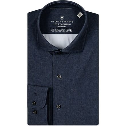 Thomas Maine Overhemd Roma Modern Kent Hyper Stretch Two-Tone Luxury Comfort Dark Navy / male