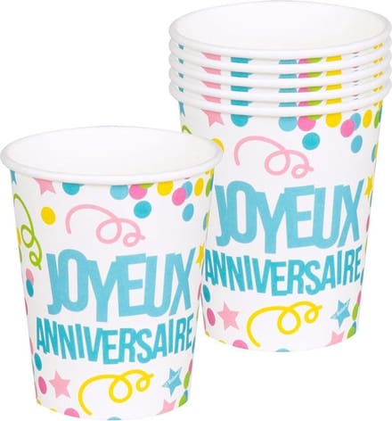 Boland - Tableware - Bekertjes Joyeux Anniversaire 25cl - 6 Stuks
