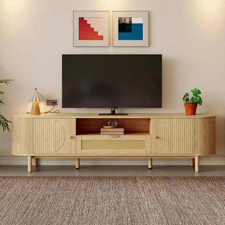 MODFU - TV-Meubel - Rotan Lade En Kabeldoorvoer - Modern - Woonkamer - MDF - Naturel