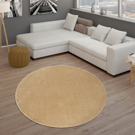 Flycarpets Laagpolig Effen Uni Vloerkleed Porera - Goud