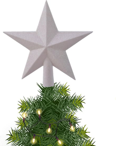 Decoris kerstboom piek - 1x - ster vorm - wit parelmoer - glitter - 19 cm - kunststof - kerstpiek