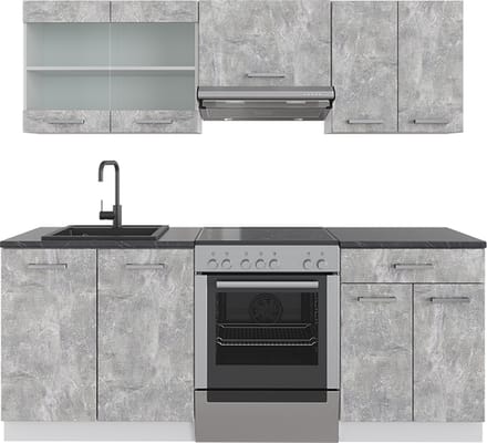 Vicco R-Line Complete keukeneenheid – 200 cm, WB Antraciet Beton/Wit