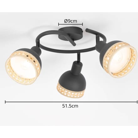 Lindby - buitenspot - 3lichts - ijzer, rotan - H: 21 cm - E14 - zwart, rotan natuur