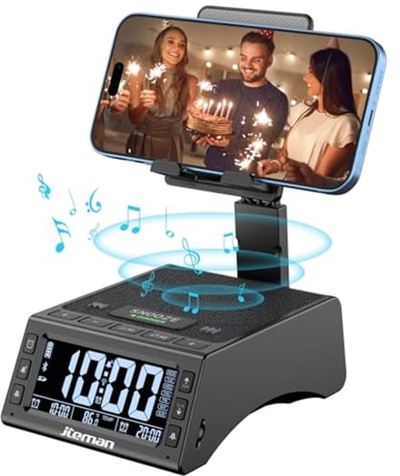 Draadloze Bluetooth-luidspreker met verstelbare standaard voor telefoon en tablet - zwart