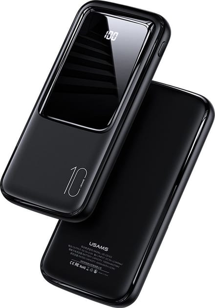 USAMS 10000mAh Powerbank - Digitaal Display - zwart