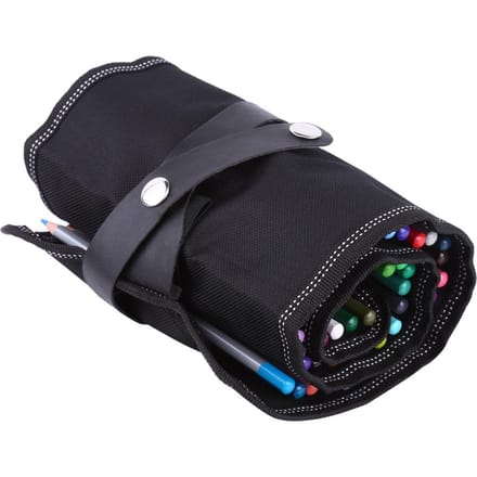 Zwarte Draagbare Stoffen Potloodwikkelrol Multifunctionele Etui Houder (48 sleuven) black
