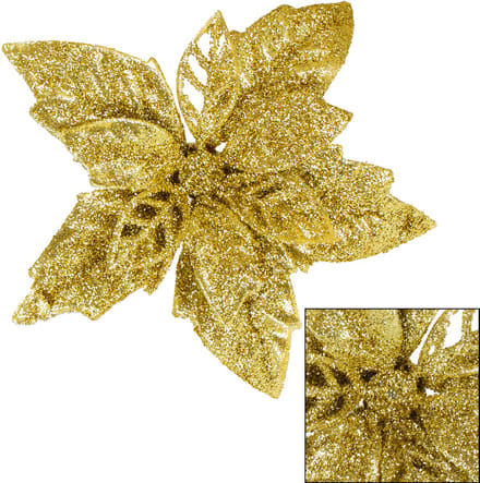 Springos Decoratiebloem | Kerstster | Kerstbloem | Glitters | Goud | 28 CM