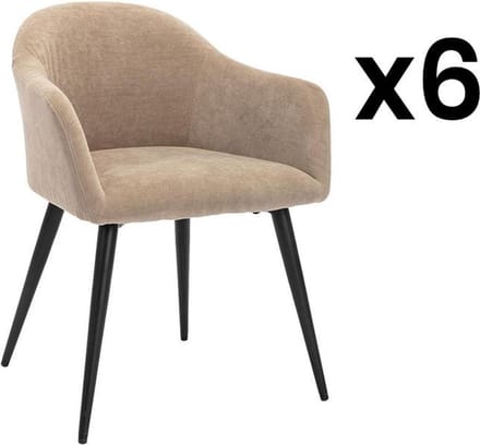 Vente-unique Set van 6 stoelen BIBO - met armleuningen - Fluweel en metaaleffect - Beige