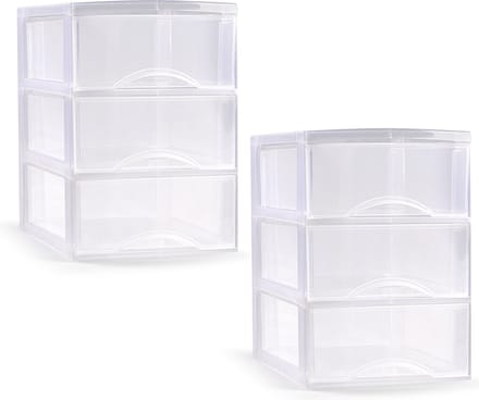 PlasticForte ladeblokje/bureau organizer - 2x - 3 lades - transparant - L26 x B37 x H37 cm