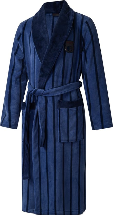 Gentlemen - heren badjas - coral fleece - navy/blue stripe - maat L/XL