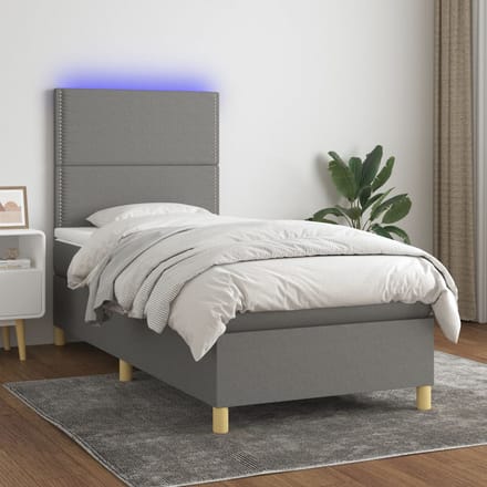 vidaXL - Boxspring - met - matras - en - LED - stof - donkergrijs - 90x190 - cm