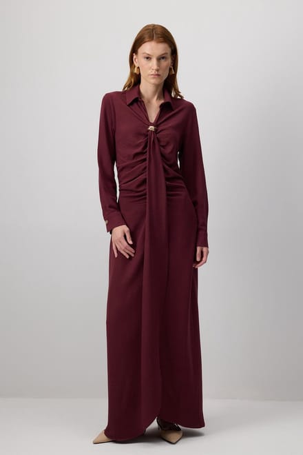 Touché Privé - Geplooide jurk met broche - Bordeaux - Dames