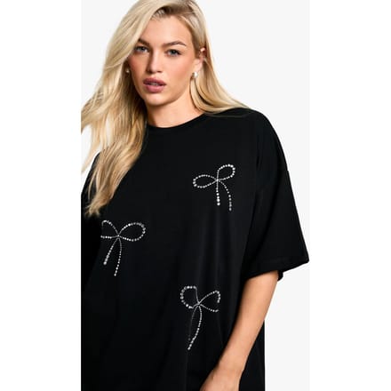 boohoo Dames Hotfix Bow Oversized T-shirt | Black | Maat: 6