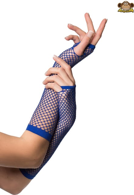 Partychimp Nethandschoenen Vingerloos Lang Dames Elastaan - Blauw